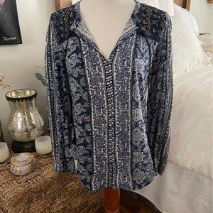 Lucky Brand | Henley Lotus knit beaded top